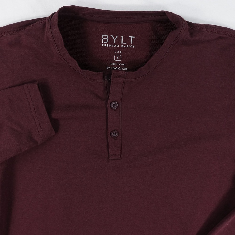 BYLT‎ Lux Henley Shirt Men's Small Drop Cut Long Sleeve Casual Maroon - Picture 3 of 12